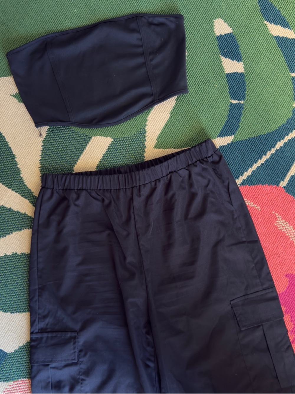 SHEIN Black Strapless Bandeau Top and Cargo Pants Set